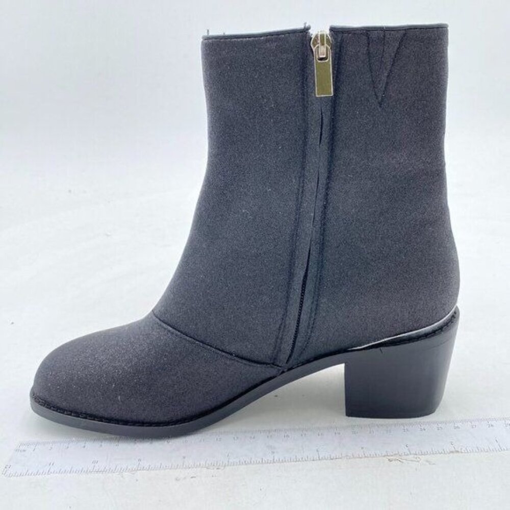 Black Round Toe Chunky Low Heel Ankle Boots Fashion Side Zipper Shoes